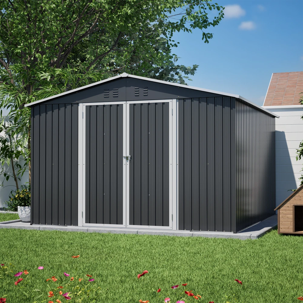 10x10 FT Large Outdoor Metal Storage Shed - Updated Heavy-Duty Frame & Lockable Double Doors, All-Weather Utility Garden Shed for Backyard, Lawn, Patio Tools & Equipment, Black
10x10 FT Large Outdoor Metal Storage Shed - Updated Heavy-Duty Frame & Lockable Double Doors, All-Weather Utility Garden Shed for Backyard, Lawn, Patio Tools & Equipment, Black