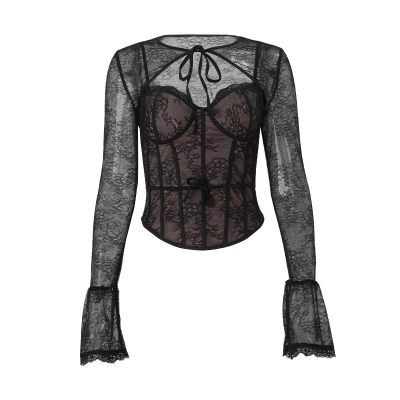 Womens Sexy Fashion Long Flare Sleeve Lace Top See Through Shrug Tops Two Pieces Set Club Party Clothing
Womens Sexy Fashion Long Flare Sleeve Lace Top See Through Shrug Tops Two Pieces Set Club Party Clothing