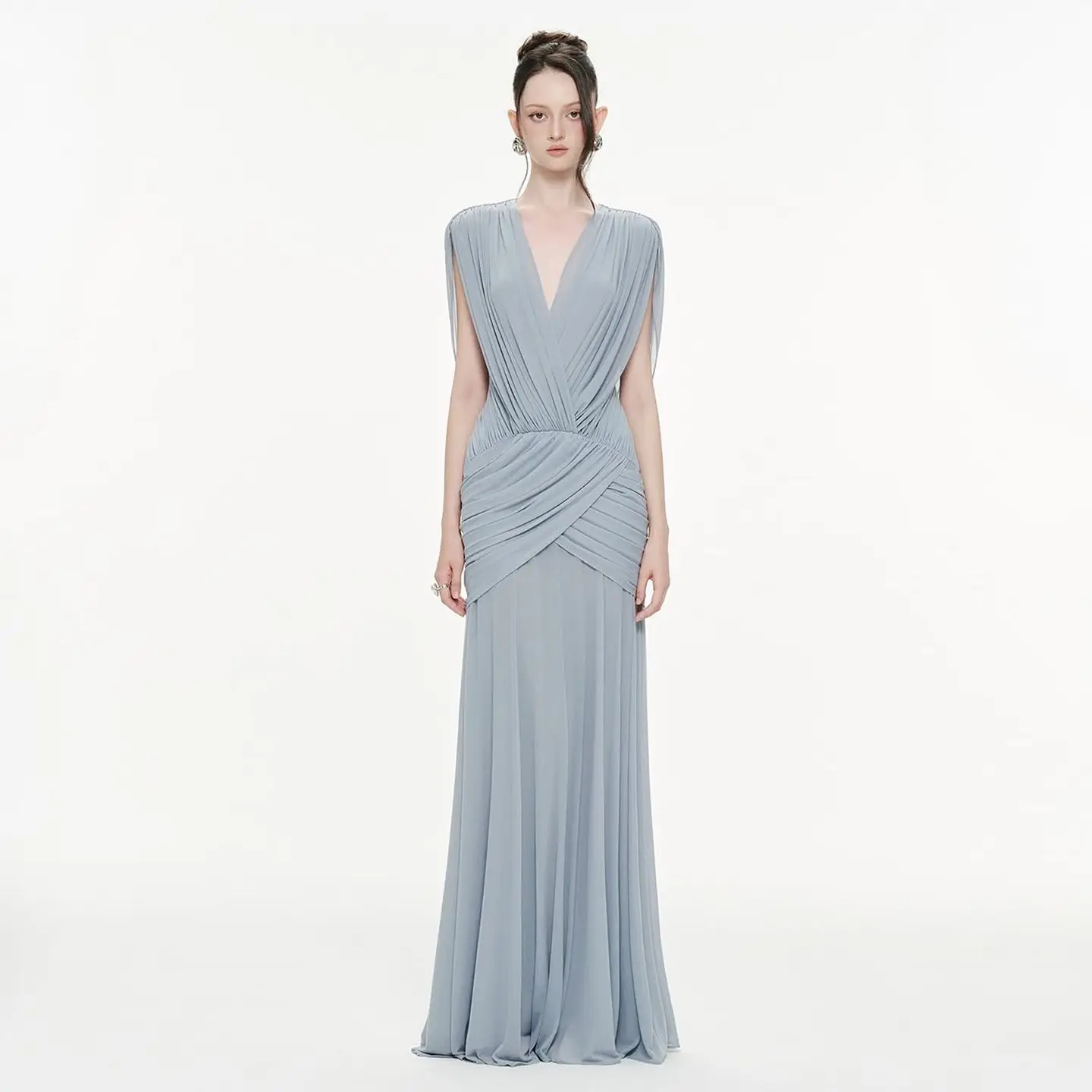 Elegant Dusty Blue V Neck Women's Maxi Evening Dresses Ruched Sleeveless Formal Prom Gown Wedding Guest Dinner Party Outerwears
Elegant Dusty Blue V Neck Women's Maxi Evening Dresses Ruched Sleeveless Formal Prom Gown Wedding Guest Dinner Party Outerwears