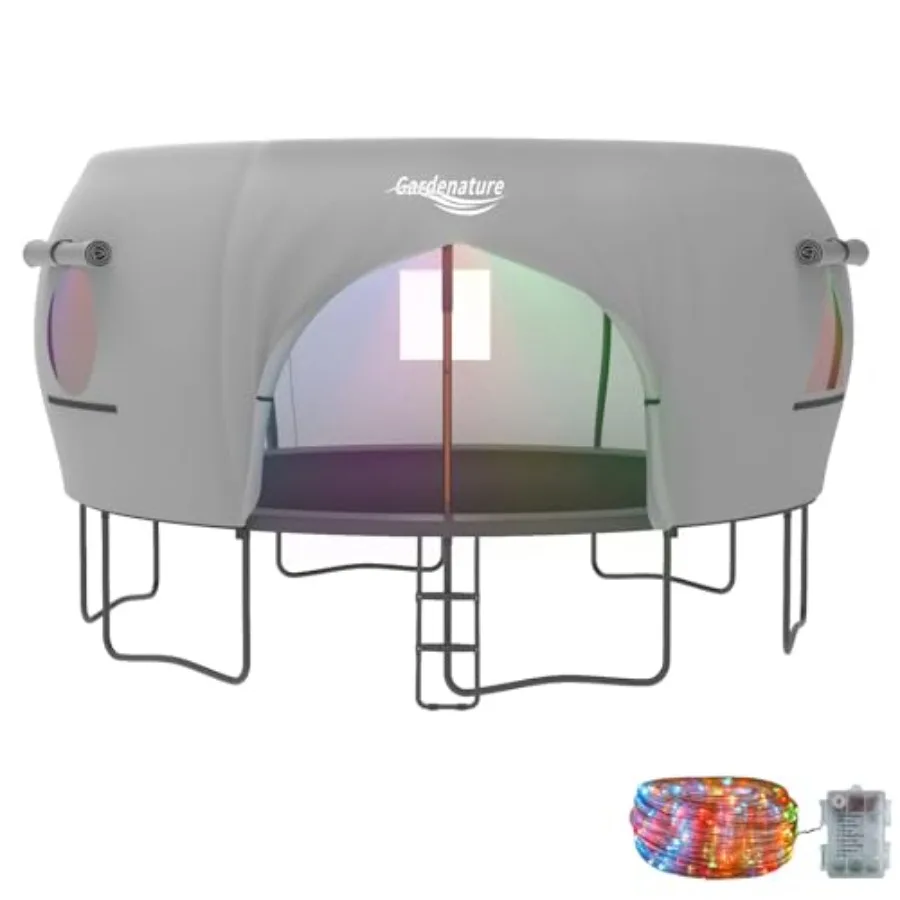 Outdoor trampoline tent for 10FT/12FT/14FT round trampolines, UV-resistant polyethylene shade cover with integrated LED light,
Outdoor trampoline tent for 10FT/12FT/14FT round trampolines, UV-resistant polyethylene shade cover with integrated LED light,