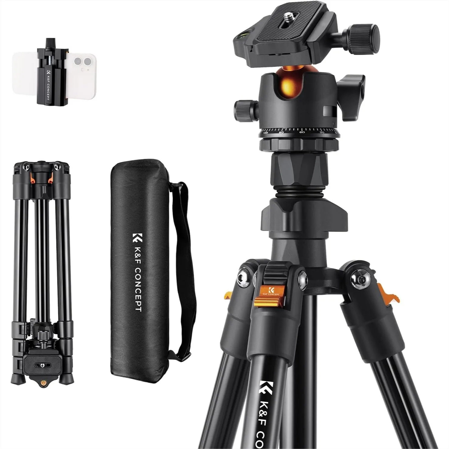 Lightweight Camera Tripod for Travel, 64in DSLR Tripod with 360° Ball Head, 17.6lbs Load, Phone Clip for Live Streaming
Lightweight Camera Tripod for Travel, 64in DSLR Tripod with 360° Ball Head, 17.6lbs Load, Phone Clip for Live Streaming