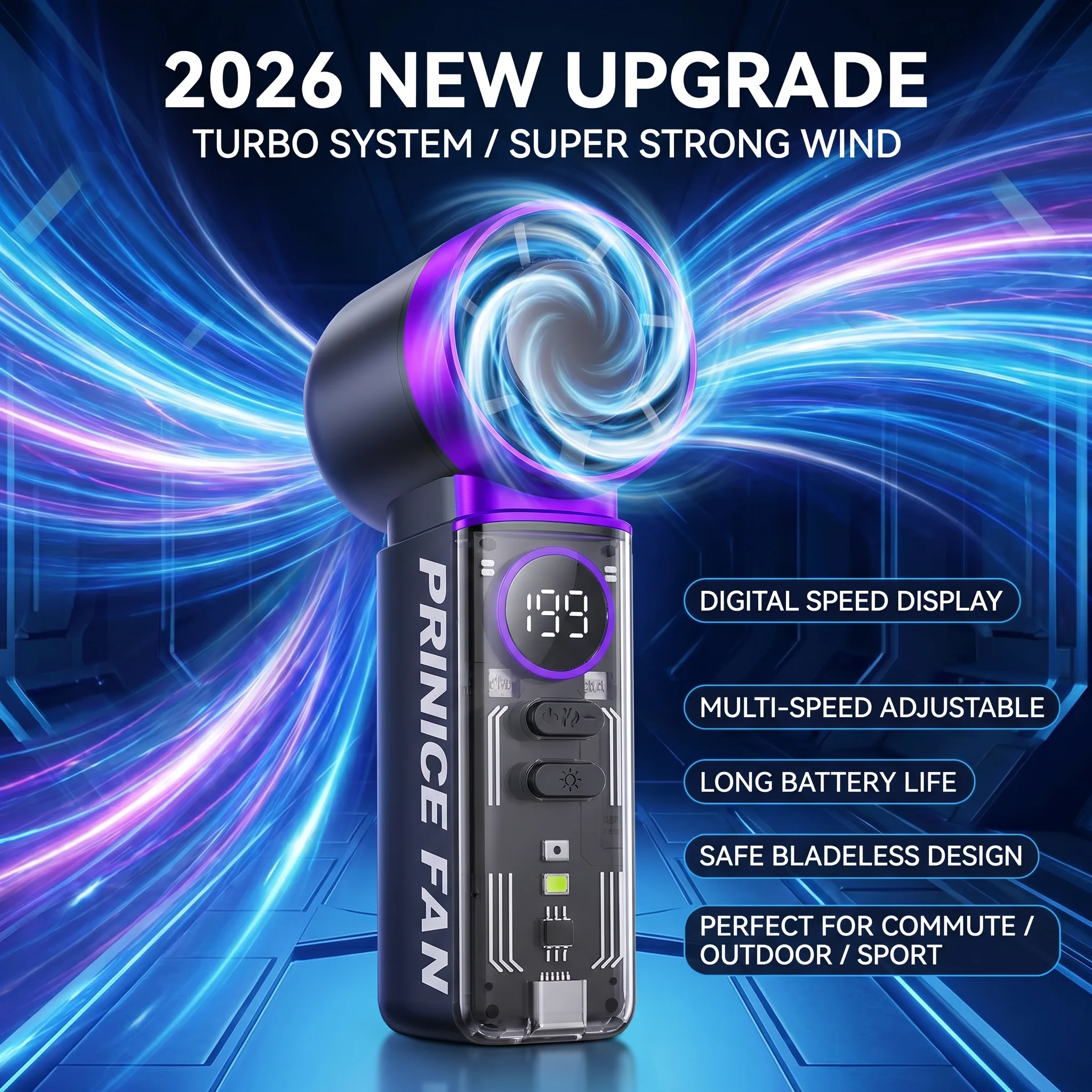 2026 New Upgrade Portable Handheld Mini Fan, 5 Speeds, With LED Display, Flashlight, USB Rechargeable
2026 New Upgrade Portable Handheld Mini Fan, 5 Speeds, With LED Display, Flashlight, USB Rechargeable