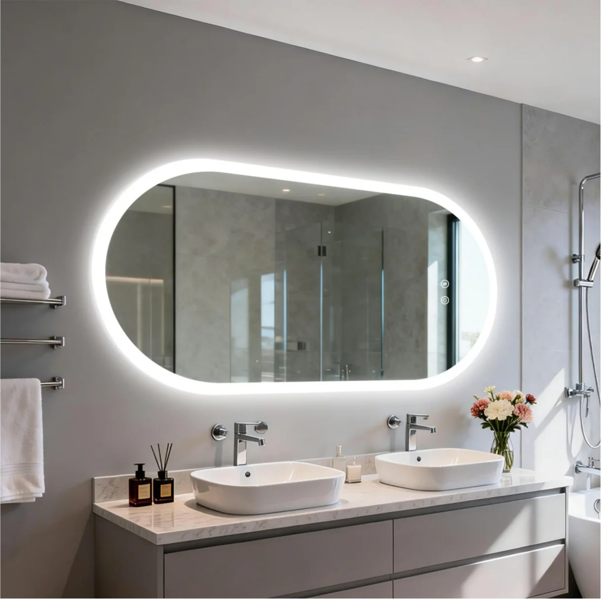 80/100/120CM Oblong Oval Illuminated Bathroom Mirror Tempered Glass Backlit Vanity Mirror 3 Colors Lighting Antifog for Makeup
80/100/120CM Oblong Oval Illuminated Bathroom Mirror Tempered Glass Backlit Vanity Mirror 3 Colors Lighting Antifog for Makeup