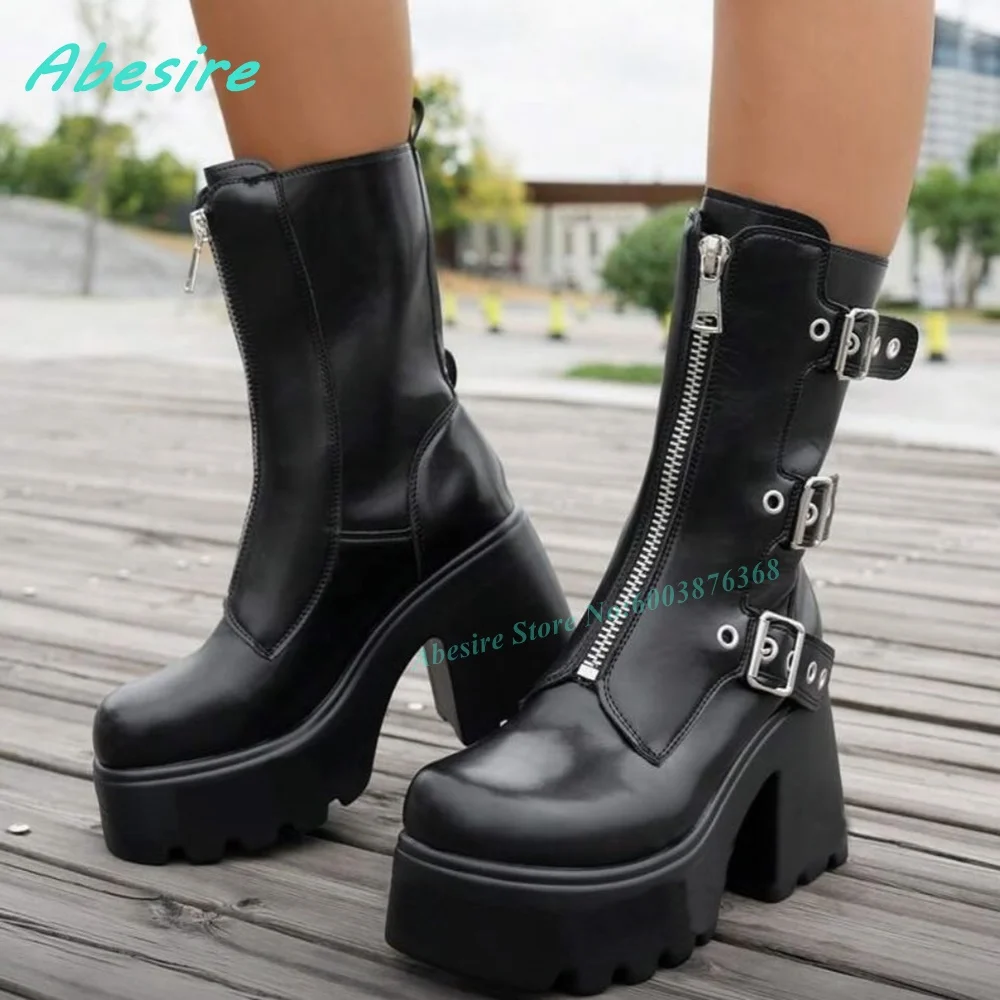 Black Faux Leather Platform Ankle Boots Front Zipper Multi Buckle Strap Chunky Heel Women's Boots Gothic Punk Y2K Daily Shoes
Black Faux Leather Platform Ankle Boots Front Zipper Multi Buckle Strap Chunky Heel Women's Boots Gothic Punk Y2K Daily Shoes