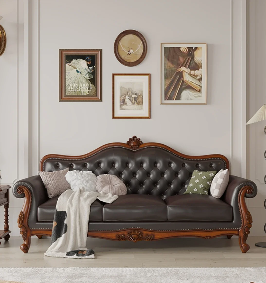 Классический кожаный диван в стиле ретро для гостиной, легкий роскошный диван для виллы из цельного дерева 
Классический кожаный диван в стиле ретро для гостиной, легкий роскошный диван для виллы из цельного дерева