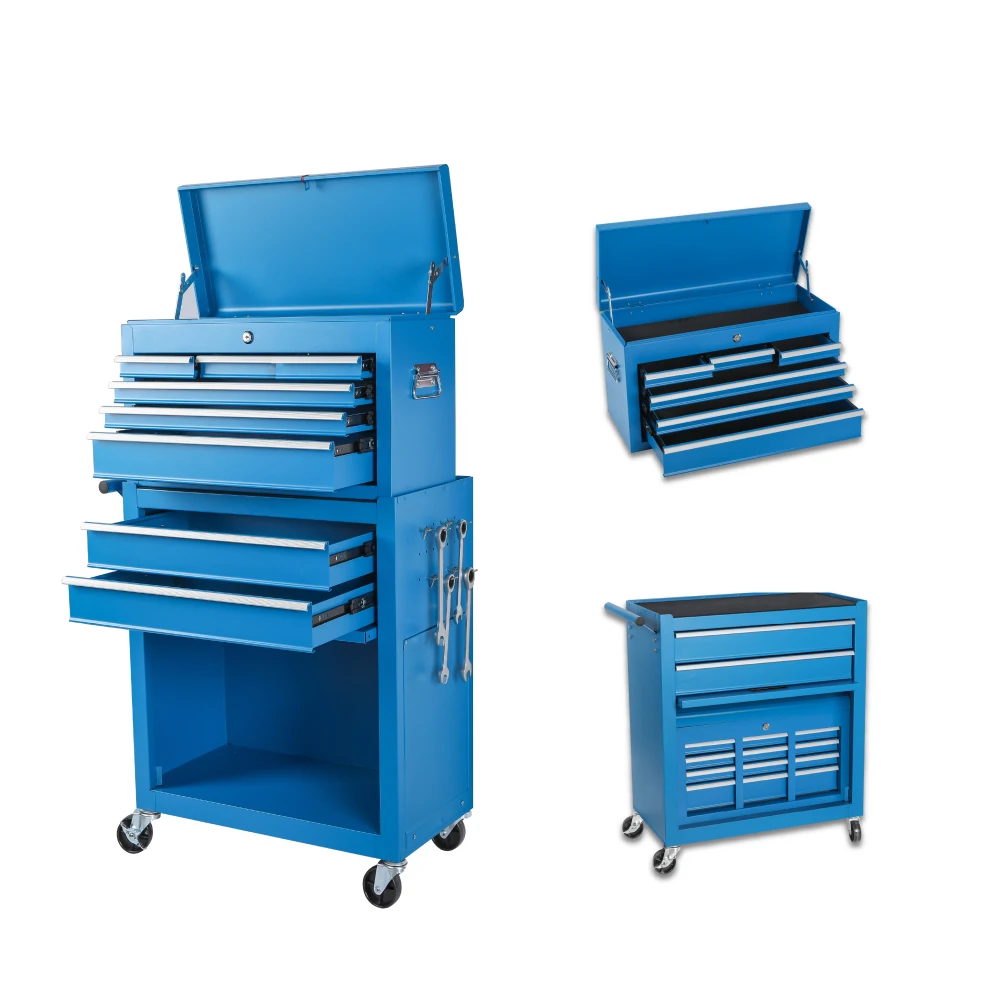 8-Drawer Rolling Tool Chest: Detachable Top Box, Liner, Lockable Wheels, Side Hooks Garage
8-Drawer Rolling Tool Chest: Detachable Top Box, Liner, Lockable Wheels, Side Hooks Garage