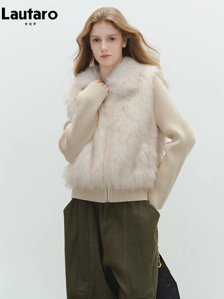 Lautaro Autumn Winter Thick Warm Short Patchwork Faux Fur Coat Women Knitted Sleeve Luxury Designer Clothes Fluffy Jacket 2026
Lautaro Autumn Winter Thick Warm Short Patchwork Faux Fur Coat Women Knitted Sleeve Luxury Designer Clothes Fluffy Jacket 2026