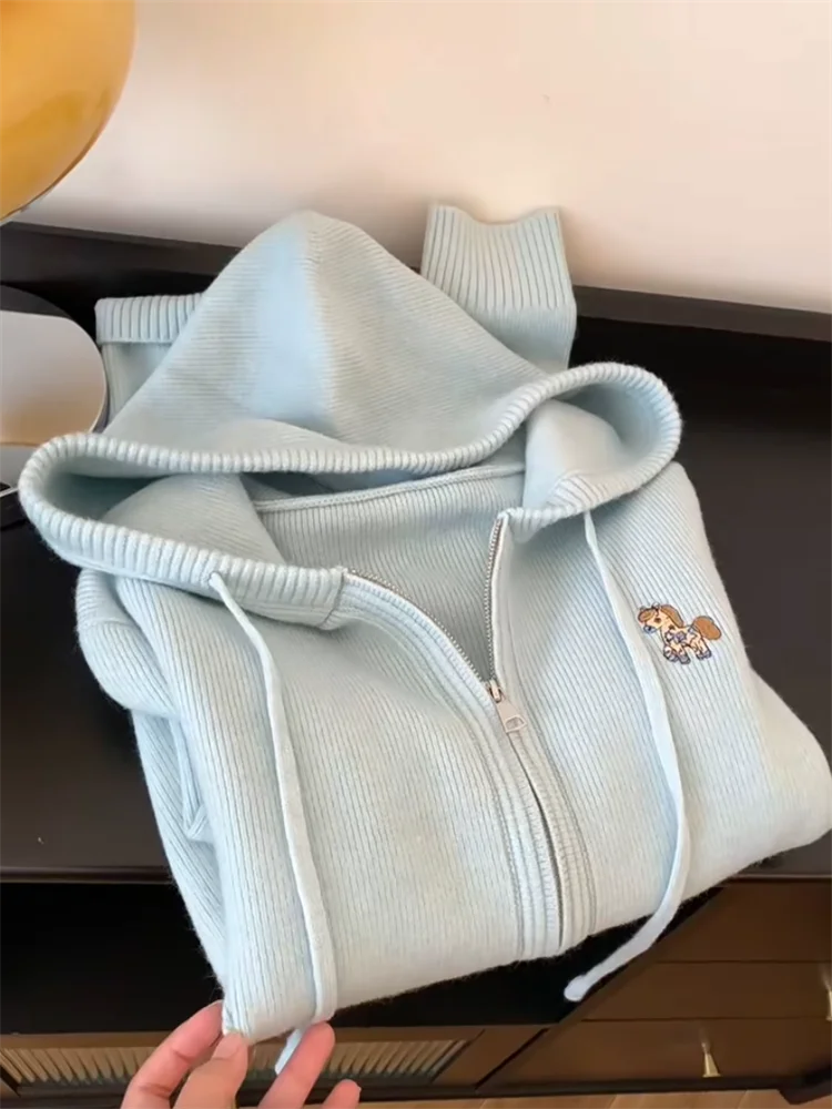 Korean Style Embroidered Hooded Zipper Knitted Open Cardigan Women's Loose Soft Sweater Jacket Autumn Winter New Arrival
Korean Style Embroidered Hooded Zipper Knitted Open Cardigan Women's Loose Soft Sweater Jacket Autumn Winter New Arrival