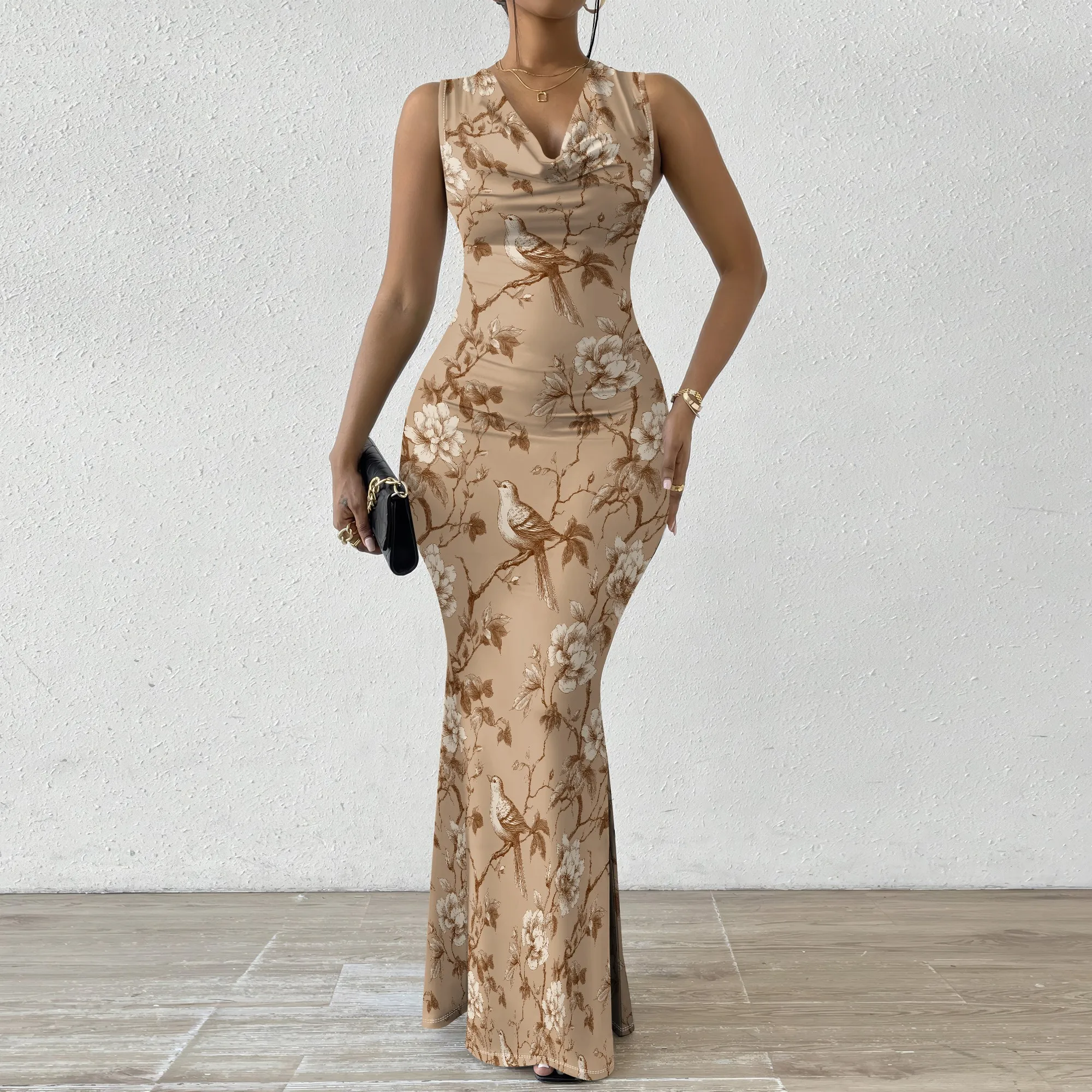 Classic Floral and Bird Print Maxi Dress Women's Sleeveless V-Neck Bodycon Dress - XS-2XL Elegant Casual or Evening Wear
Classic Floral and Bird Print Maxi Dress Women's Sleeveless V-Neck Bodycon Dress - XS-2XL Elegant Casual or Evening Wear