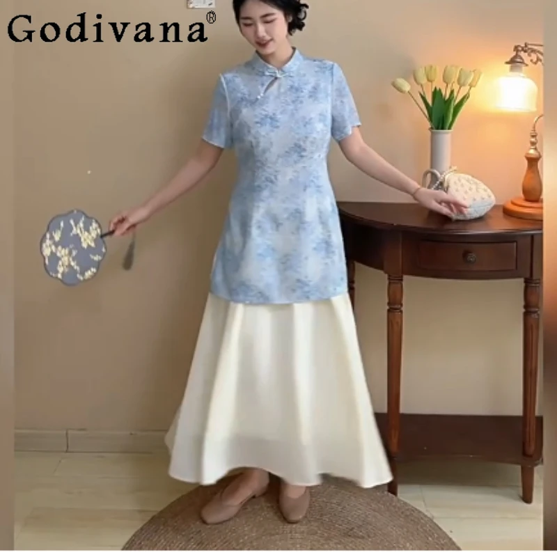 Summer Large Size Fake Two-piece Elegant Stand-up Collar Cheongsam Fashion High Waist A-line Temperament Girl Long Dresses
Summer Large Size Fake Two-piece Elegant Stand-up Collar Cheongsam Fashion High Waist A-line Temperament Girl Long Dresses