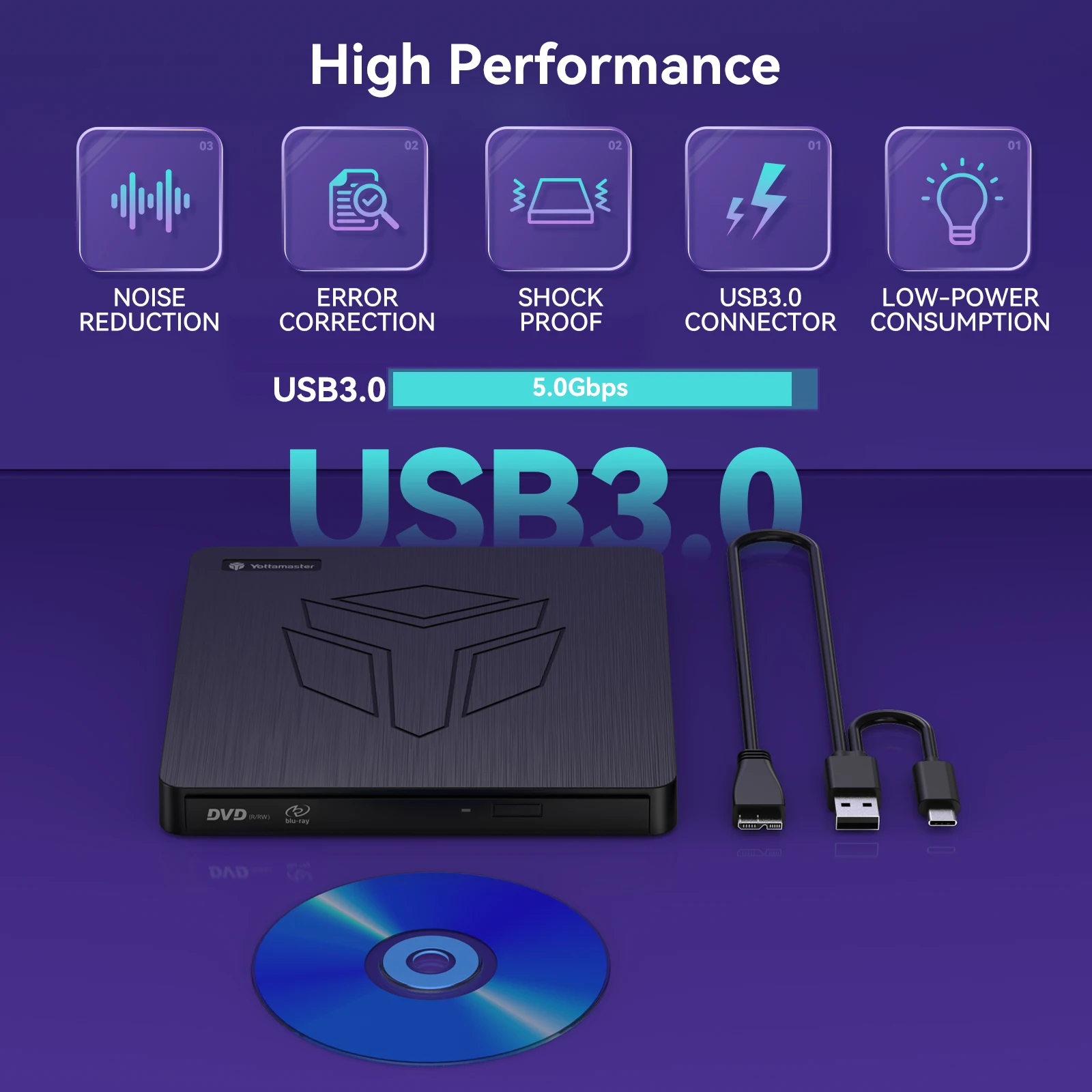 Yottamaster Ultra Slim xternal DVD RW Drive Blu-ray Drive USB 3.0 Type-C Portable BD/CD/DVD Burner Player for Laptops Desktops Mac Windows/Linux
Yottamaster Ultra Slim xternal DVD RW Drive Blu-ray Drive USB 3.0 Type-C Portable BD/CD/DVD Burner Player for Laptops Desktops Mac Windows/Linux
