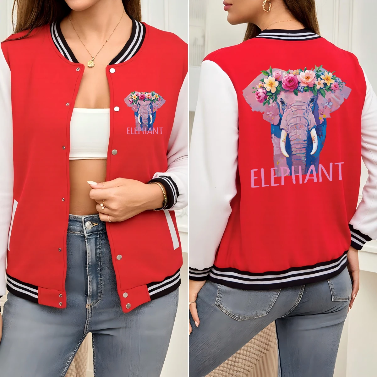 Colorful Flowers Elephant Design Jacket Women Autumn Loose Baseball Uniform Casual Cotton Streetwear American Button Coat
Colorful Flowers Elephant Design Jacket Women Autumn Loose Baseball Uniform Casual Cotton Streetwear American Button Coat