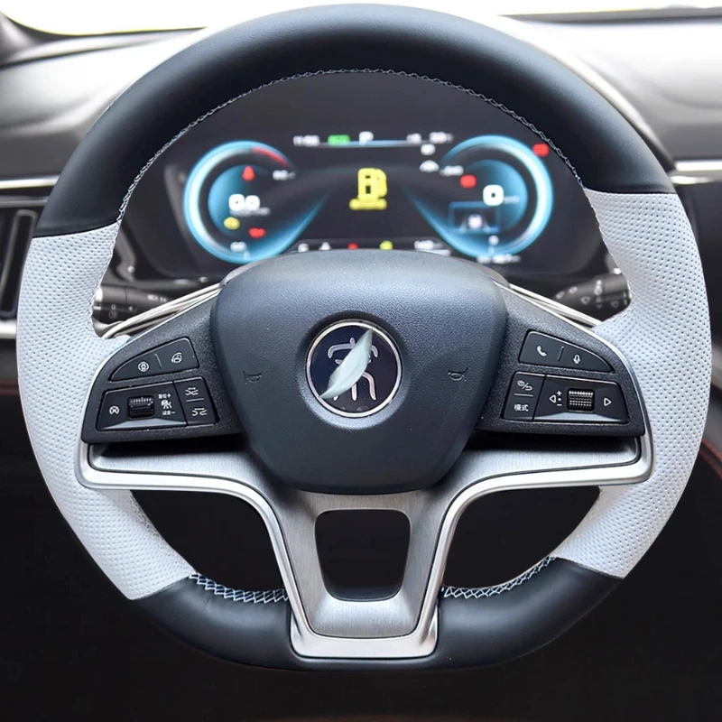 Hand Stitched non-slip black white Genuine Leather Car Steering Wheel Cover For BYD Song Plus DM-i EV Seal U Sealion 6 2021-2025
Hand Stitched non-slip black white Genuine Leather Car Steering Wheel Cover For BYD Song Plus DM-i EV Seal U Sealion 6 2021-2025