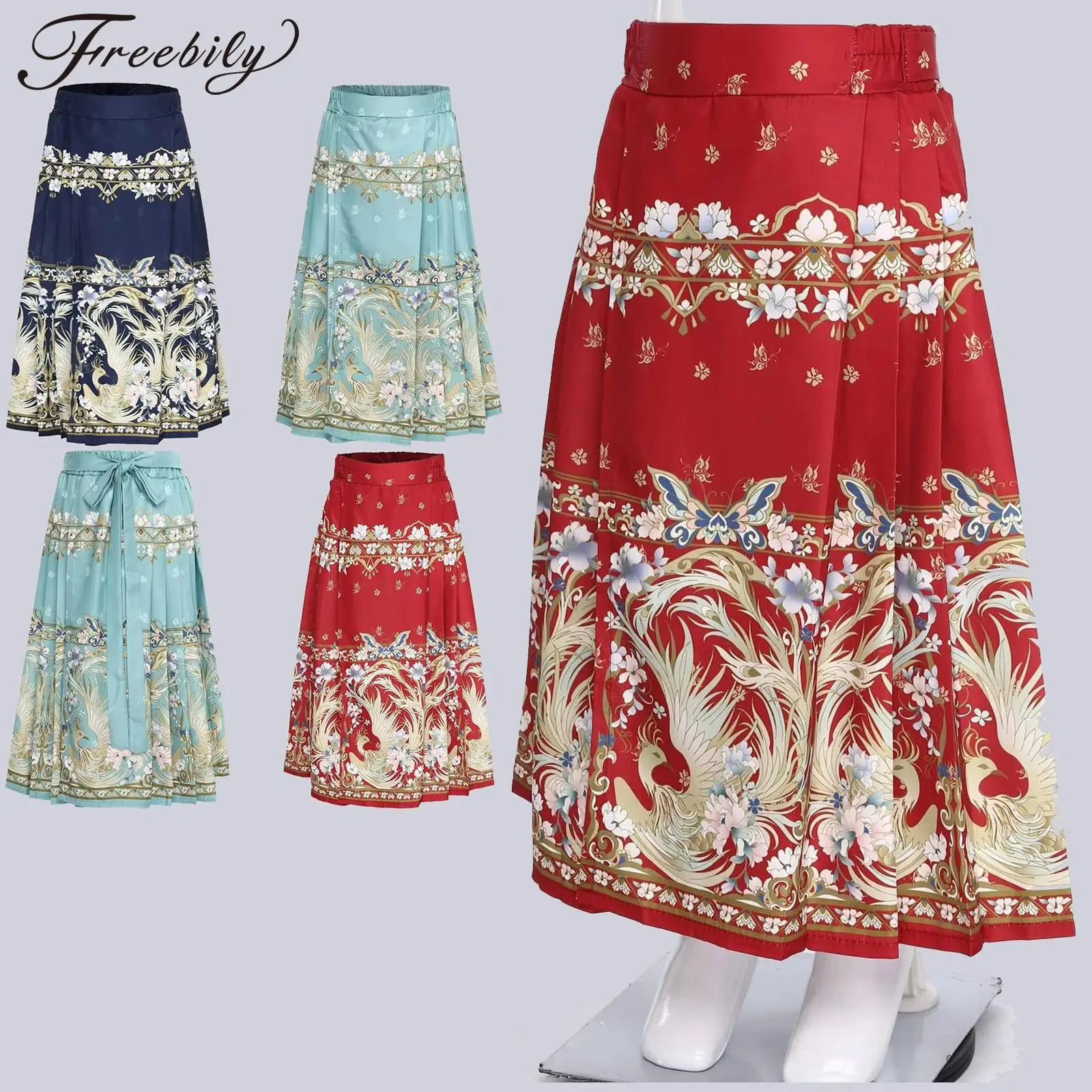 Hanfu Horse Face Skirt Girls Flower Phoenix Print Skirt Kids Mamianqun Pleated Maxi Mamian Skirts Traditional Chinese Clothing 
Hanfu Horse Face Skirt Girls Flower Phoenix Print Skirt Kids Mamianqun Pleated Maxi Mamian Skirts Traditional Chinese Clothing
