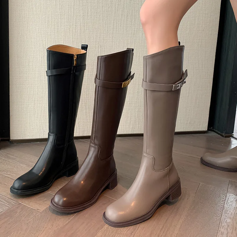 MKKHOU Fashion Knee High Boots Women's New High-Quality Genuine Leather Boots Round Head Belt Buckle Straight Leg Knight Boots
MKKHOU Fashion Knee High Boots Women's New High-Quality Genuine Leather Boots Round Head Belt Buckle Straight Leg Knight Boots
