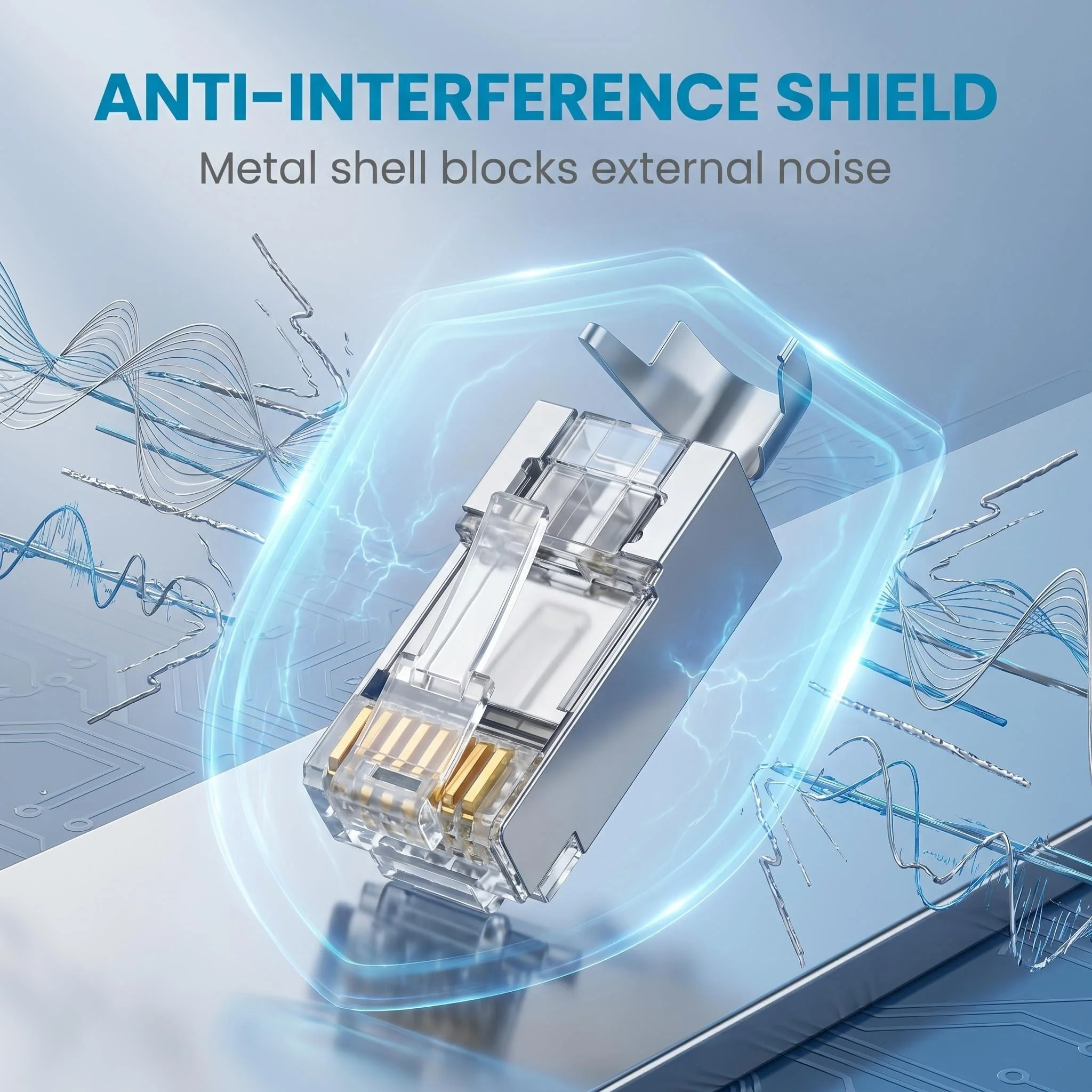CAT7 RJ45 Shielded Connector, Gold Plated Copper Core, Anti-interference Stable Transmission, Clamp Lock Design, 100 Pack
CAT7 RJ45 Shielded Connector, Gold Plated Copper Core, Anti-interference Stable Transmission, Clamp Lock Design, 100 Pack