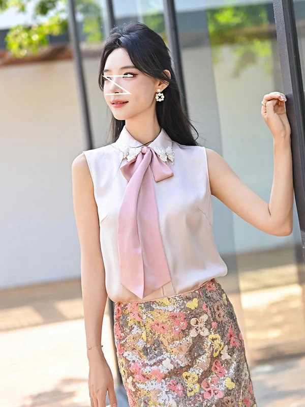 Elegant Knot Bright Sequin Color Block Sleeveless Shirt Women's Summer Fashion Age Reduction Polyester Fiber Blouse
Elegant Knot Bright Sequin Color Block Sleeveless Shirt Women's Summer Fashion Age Reduction Polyester Fiber Blouse