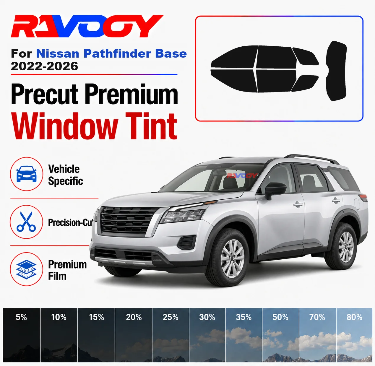 Premium Precut Window Tint Kit Front Windows Rear Windows Rear Windshield For Nissan Pathfinder Base 2022-2026 Nano Ceramic Film
Premium Precut Window Tint Kit Front Windows Rear Windows Rear Windshield For Nissan Pathfinder Base 2022-2026 Nano Ceramic Film