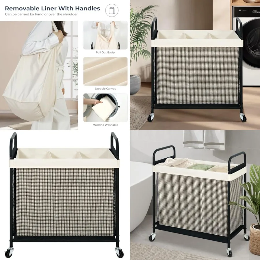 Laundry Hamper 3 Section, 120L Rolling Laundry Sorter Cart with Removable and Washable Liner Bag, Clothes Hamper with Wheels an
Laundry Hamper 3 Section, 120L Rolling Laundry Sorter Cart with Removable and Washable Liner Bag, Clothes Hamper with Wheels an