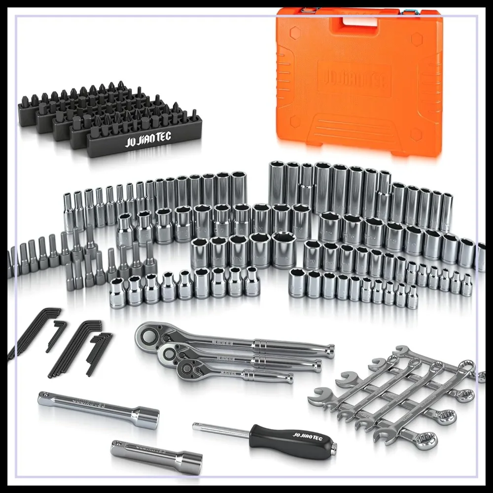 201-Piece Mechanics Tool Set, SAE & Metric Impact Sockets, 1/2'' 1/4'' 3/8'' Drive, Ratchet Wrench & Extension, Premium CR-V Alloy Steel, Molded Case
201-Piece Mechanics Tool Set, SAE & Metric Impact Sockets, 1/2'' 1/4'' 3/8'' Drive, Ratchet Wrench & Extension, Premium CR-V Alloy Steel, Molded Case