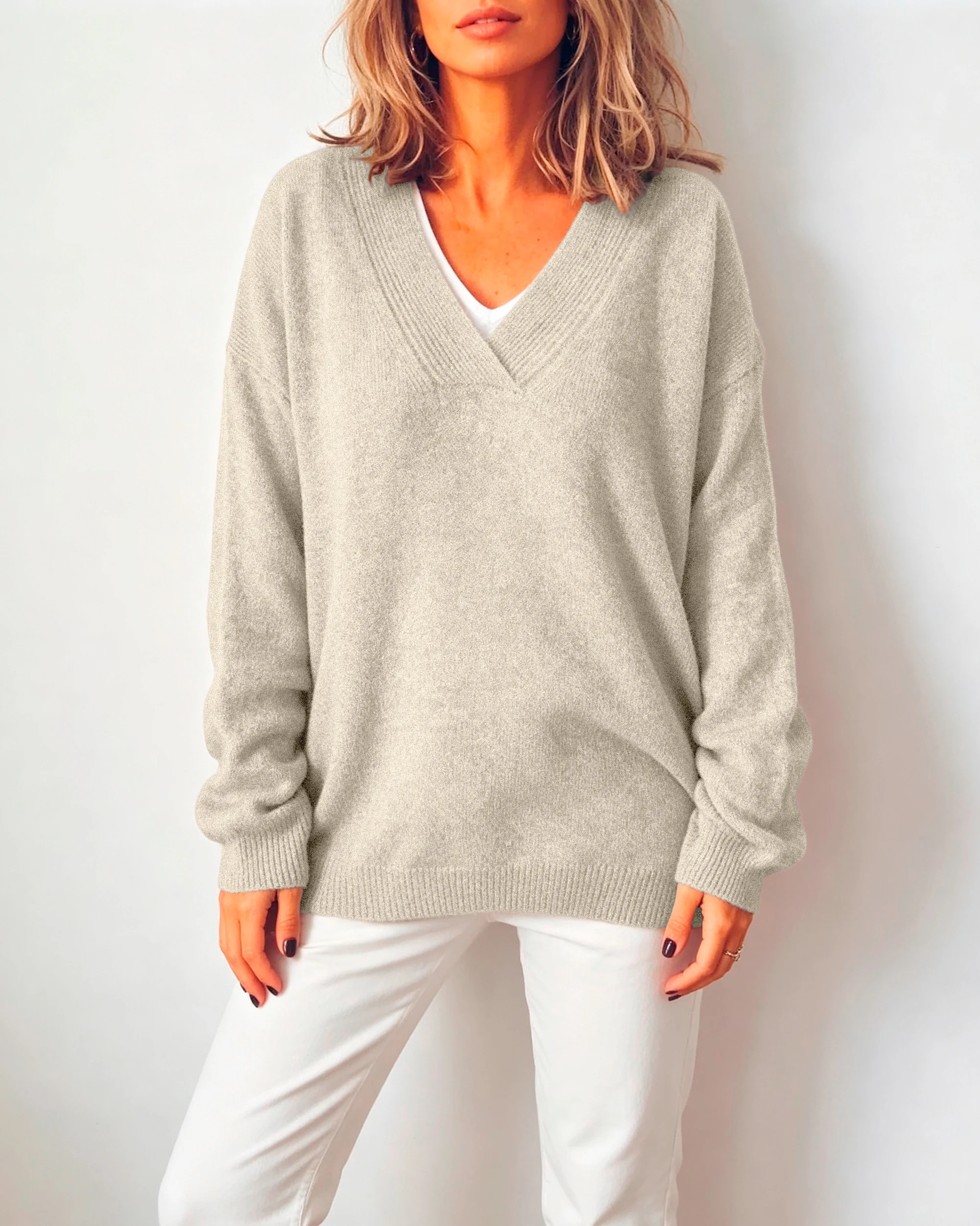 Plus Size Solid Color V Neck Oversized Pullover Sweater For Women Loose Long Sleeve Knit Top
Plus Size Solid Color V Neck Oversized Pullover Sweater For Women Loose Long Sleeve Knit Top