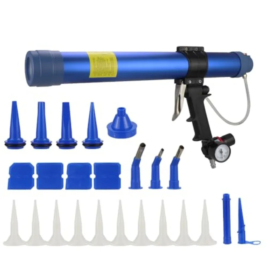 600ml Sausage Pneumatic Caulking Gun Silicone Sealant Gun Air Rubber Gun Caulk Applicator Tool with 10 Transparent Glue Nozzles
600ml Sausage Pneumatic Caulking Gun Silicone Sealant Gun Air Rubber Gun Caulk Applicator Tool with 10 Transparent Glue Nozzles