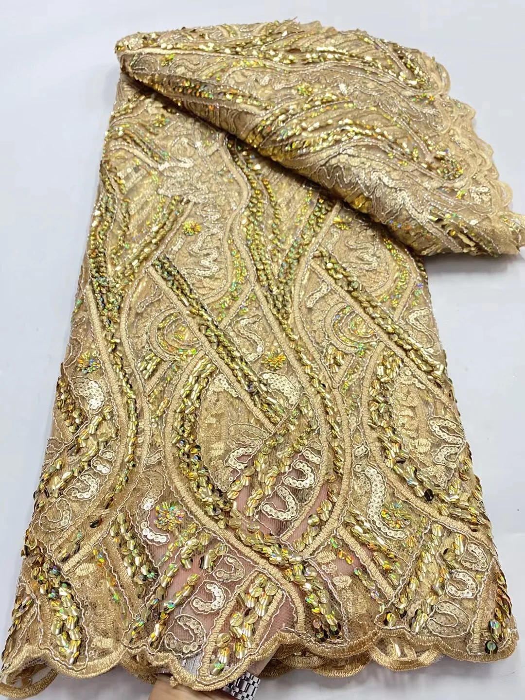 Gold African Sequins Lace Tulle Fabric Quality Mesh Cloth For Garment Sewing Dress Lace Fabric
Gold African Sequins Lace Tulle Fabric Quality Mesh Cloth For Garment Sewing Dress Lace Fabric