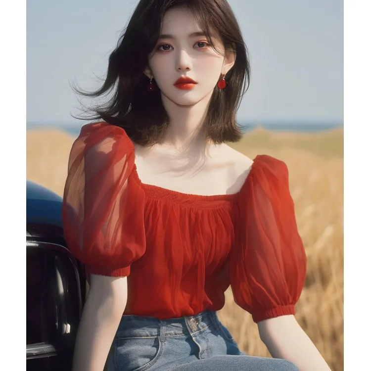 Fashionable Red Square Collar Bubble Sleeve Chiffon Shirt Slimming Design Sensation Top Lightweight Unique Style Women's Clot...
Fashionable Red Square Collar Bubble Sleeve Chiffon Shirt Slimming Design Sensation Top Lightweight Unique Style Women's Clot...