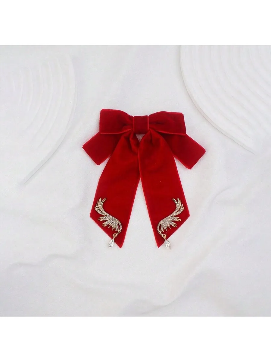 Red Velvet Bow Tie With Rhinestone Angel Wing Decor For Women Party Daily Wear
Red Velvet Bow Tie With Rhinestone Angel Wing Decor For Women Party Daily Wear