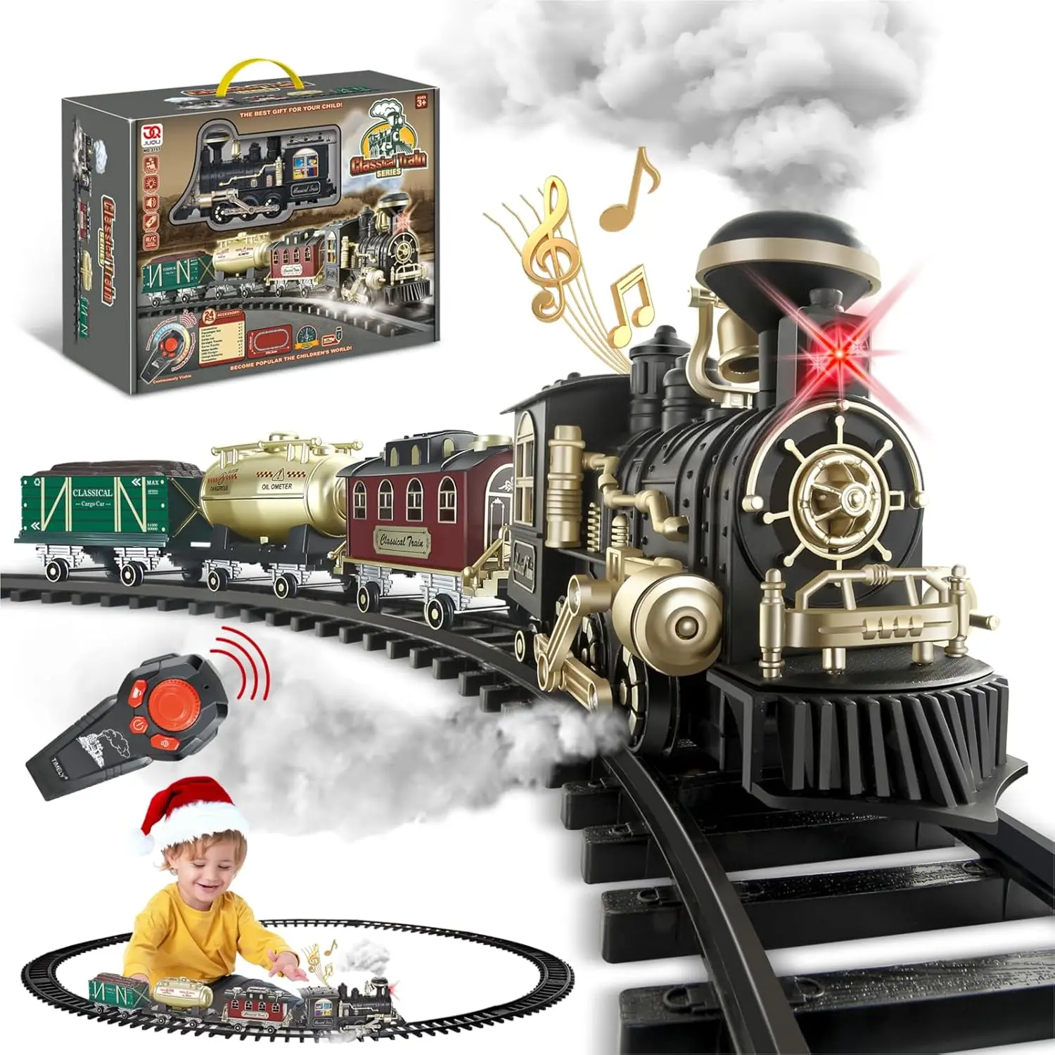 Electric Christmas Train Set for Kids Ages 4-8 - Remote Control Steam Train Set with Smoke, Lights, Whistle & Tracks, Model Toy
Electric Christmas Train Set for Kids Ages 4-8 - Remote Control Steam Train Set with Smoke, Lights, Whistle & Tracks, Model Toy