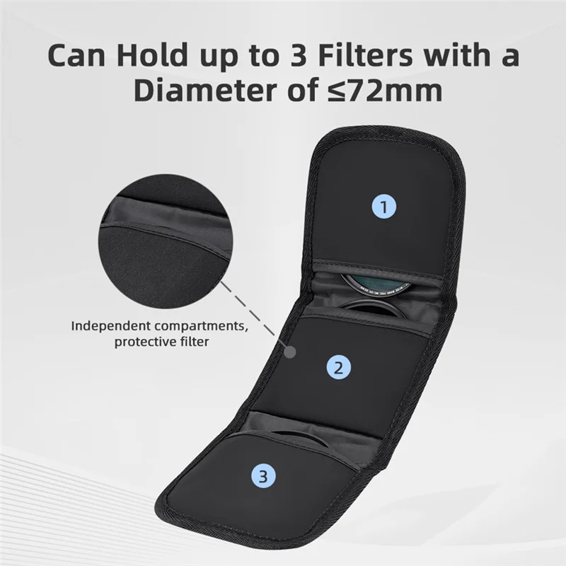 -N07R 3 Pockets Lens Filter Bag Camera Lens Filter Pouch For 72Mm ND UV CPL Camera Lens Filter Holder Case
-N07R 3 Pockets Lens Filter Bag Camera Lens Filter Pouch For 72Mm ND UV CPL Camera Lens Filter Holder Case