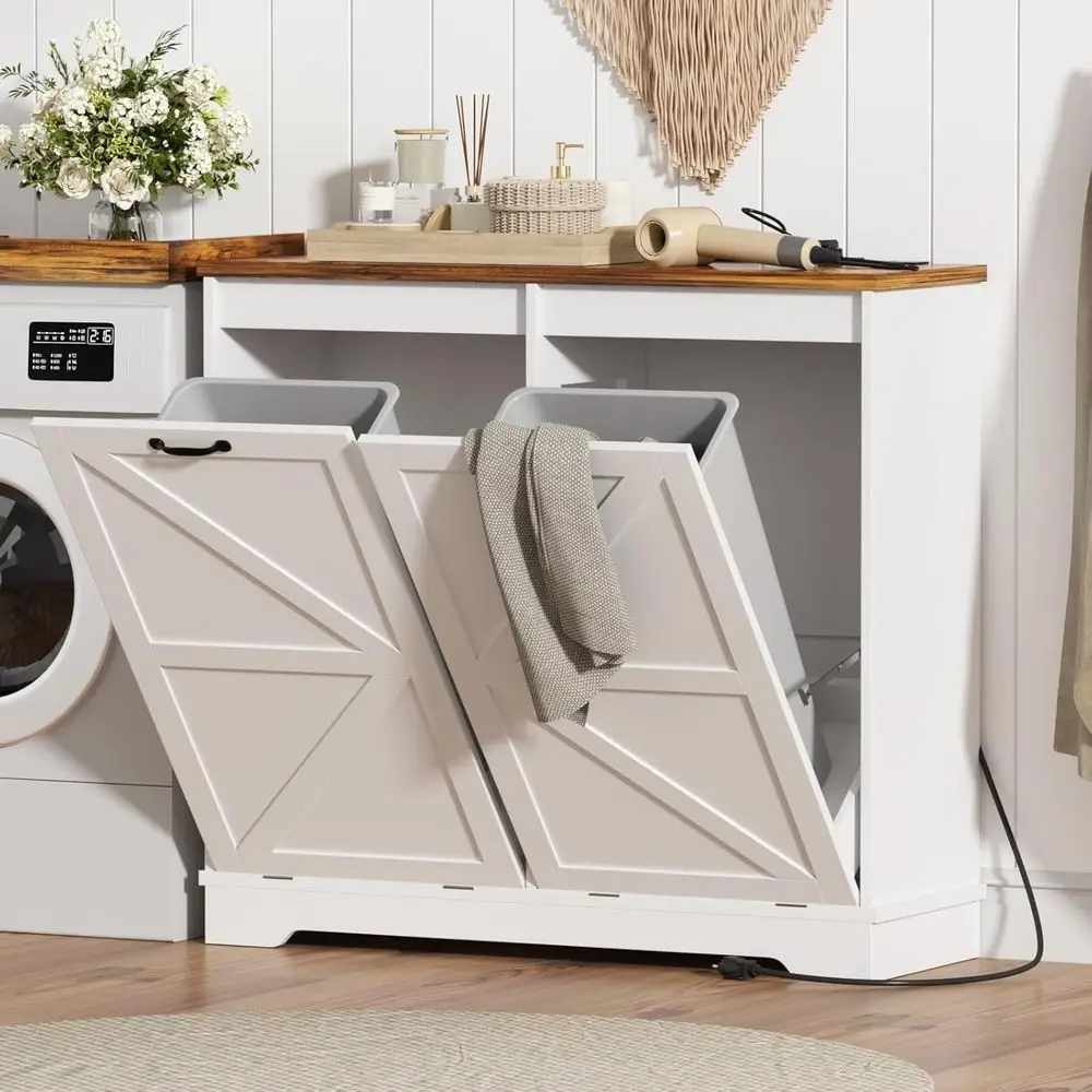 White Double 13-Gallon Farmhouse-Style Tilt-Out Trash Can Cabinet with Negative Ion Deodorizing for Kitchen and Living Room
White Double 13-Gallon Farmhouse-Style Tilt-Out Trash Can Cabinet with Negative Ion Deodorizing for Kitchen and Living Room