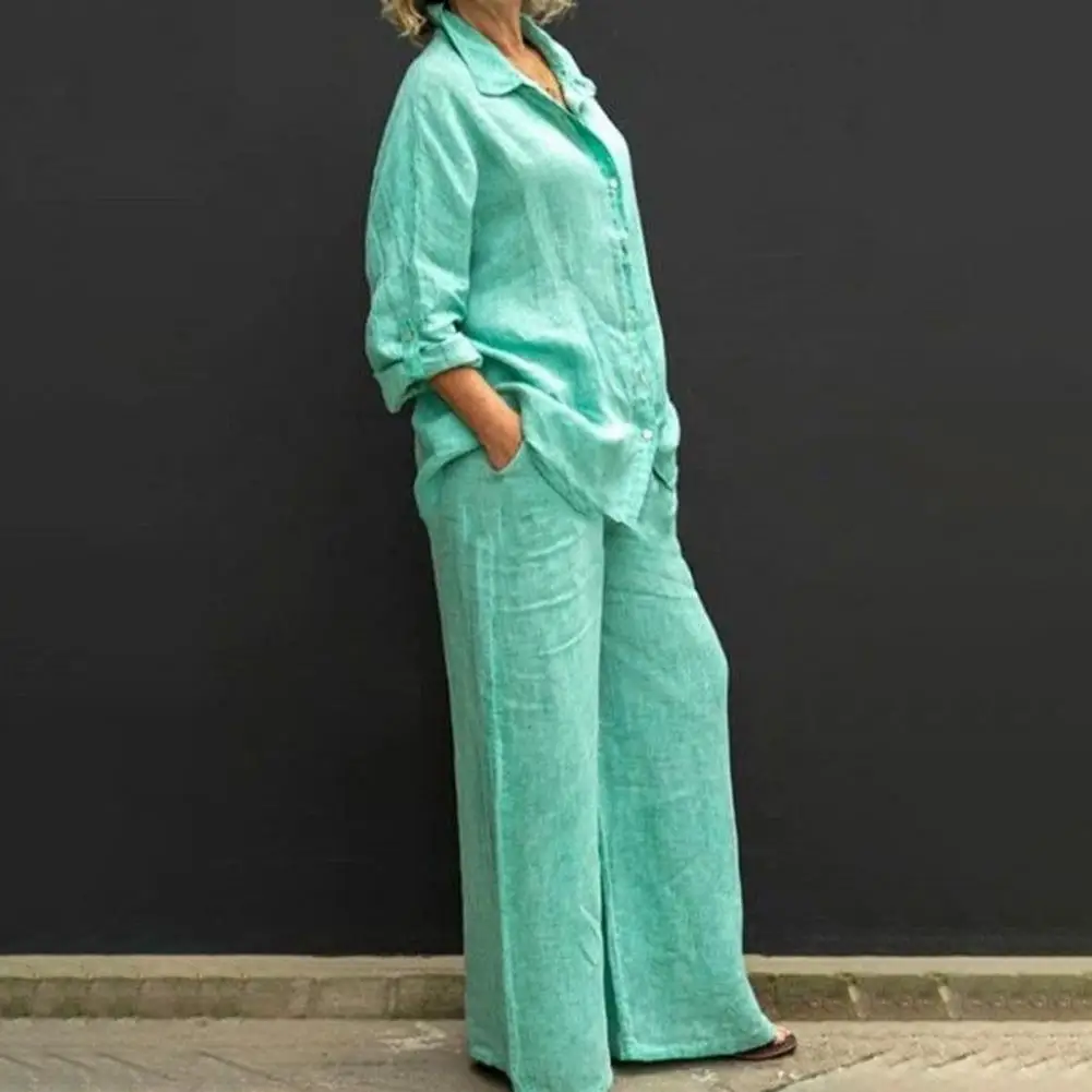 Stylish Casual Long Sleeves Elastic Waist Blouse Trousers Suit Buttons Comfortable Lady Outfit Set Women Clothing
Stylish Casual Long Sleeves Elastic Waist Blouse Trousers Suit Buttons Comfortable Lady Outfit Set Women Clothing
