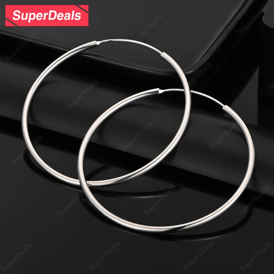SuperDeals 50/60mm 925 Sterling Silver Smooth Large Round Hoop Earrings Women Party High Quality Jewelry Wedding Banquet Gifts
SuperDeals 50/60mm 925 Sterling Silver Smooth Large Round Hoop Earrings Women Party High Quality Jewelry Wedding Banquet Gifts