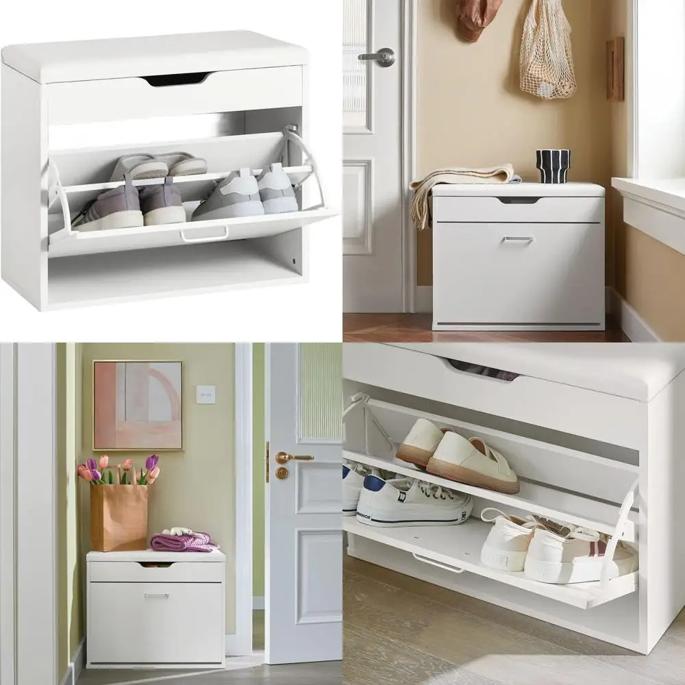 Compact Shoe Storage Bench with Padded Seat, White, Ideal for Small Spaces
Compact Shoe Storage Bench with Padded Seat, White, Ideal for Small Spaces