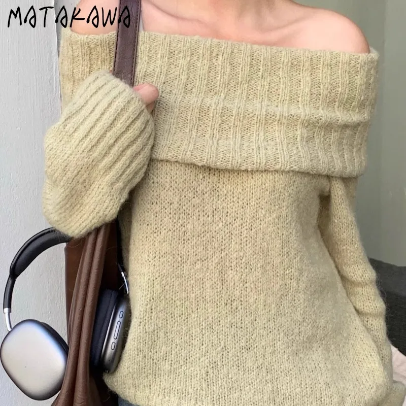 Matakawa Woman Sweaters Slash Neck Solid Autumn Winter Elegant Pullovers Korean Fashion Chic Simple Basics Pulls Femmes
Matakawa Woman Sweaters Slash Neck Solid Autumn Winter Elegant Pullovers Korean Fashion Chic Simple Basics Pulls Femmes