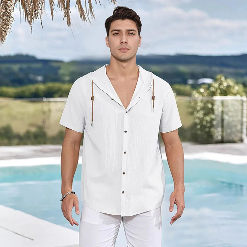 Летние каникулы, мужская рубашка из хлопка и льна, топы с капюшоном, дышащие легкие пляжные мужские однобортные рубашки Claasic
Летние каникулы, мужская рубашка из хлопка и льна, топы с капюшоном, дышащие легкие пляжные мужские однобортные рубашки Claasic