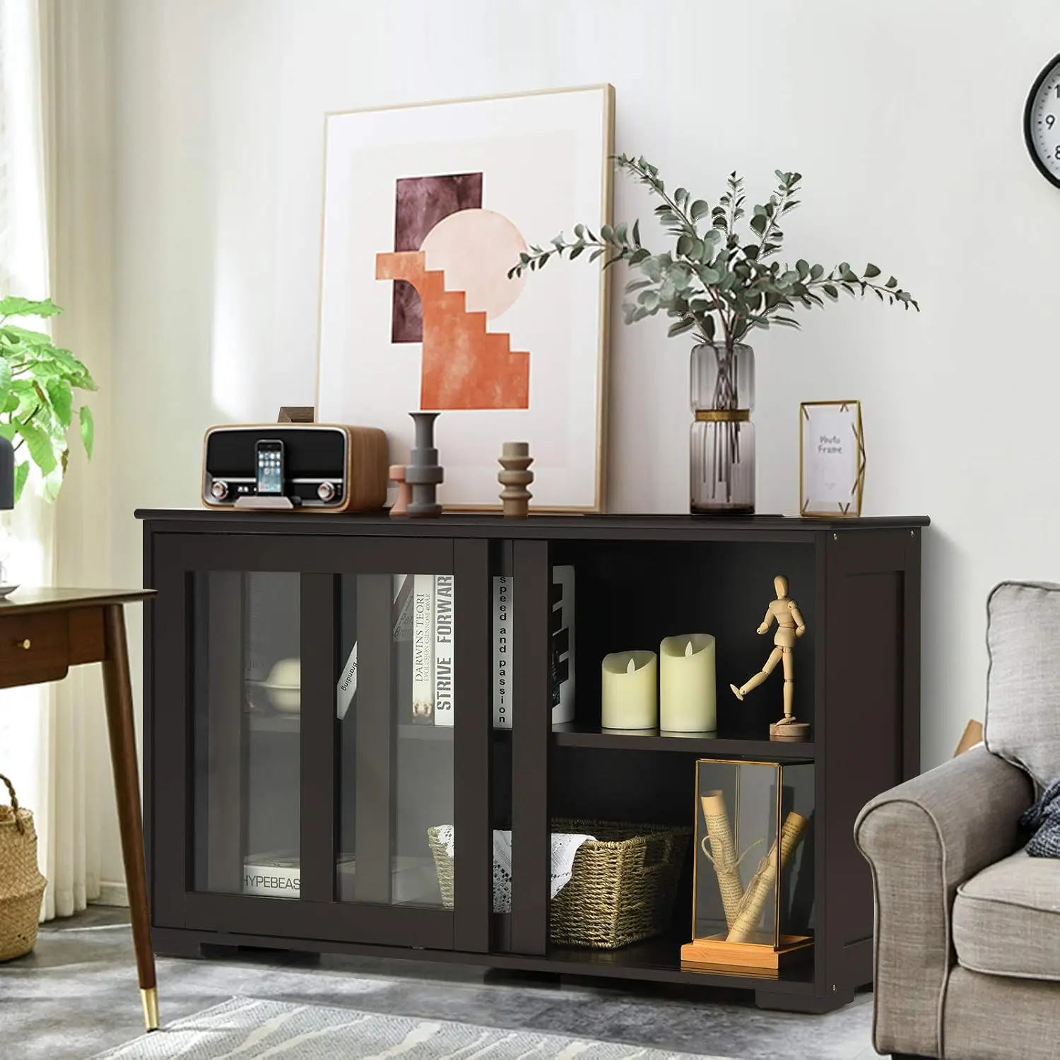 Sideboard Buffet Cabinet, Wooden Kitchen Storage Cabinet with Adjustable Shelf, Sliding Glass Doors, Accent Coffee, Customized
Sideboard Buffet Cabinet, Wooden Kitchen Storage Cabinet with Adjustable Shelf, Sliding Glass Doors, Accent Coffee, Customized