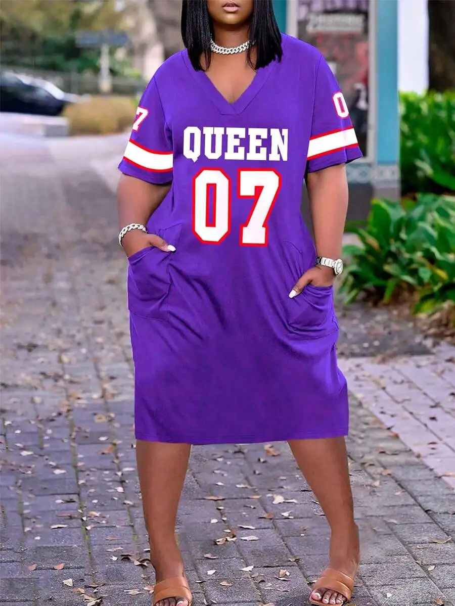Purple Letter Print Loose V-Neck Sporty Dress Plus Size Women Summer
Purple Letter Print Loose V-Neck Sporty Dress Plus Size Women Summer