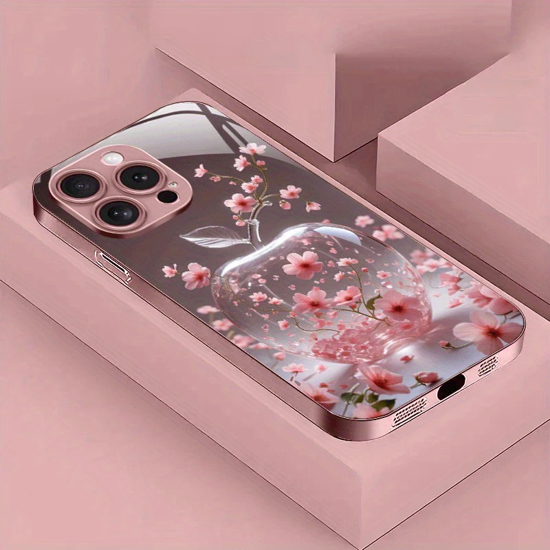 Cherry Blossom для Apple Pattern Розовый металлический чехол из закаленного стекла с краской для iPhone 17, 16, 15, 14, 13, 12, Pro Max Plus 16E 17Air Cover 
Cherry Blossom для Apple Pattern Розовый металлический чехол из закаленного стекла с краской для iPhone 17, 16, 15, 14, 13, 12, Pro Max Plus 16E 17Air Cover