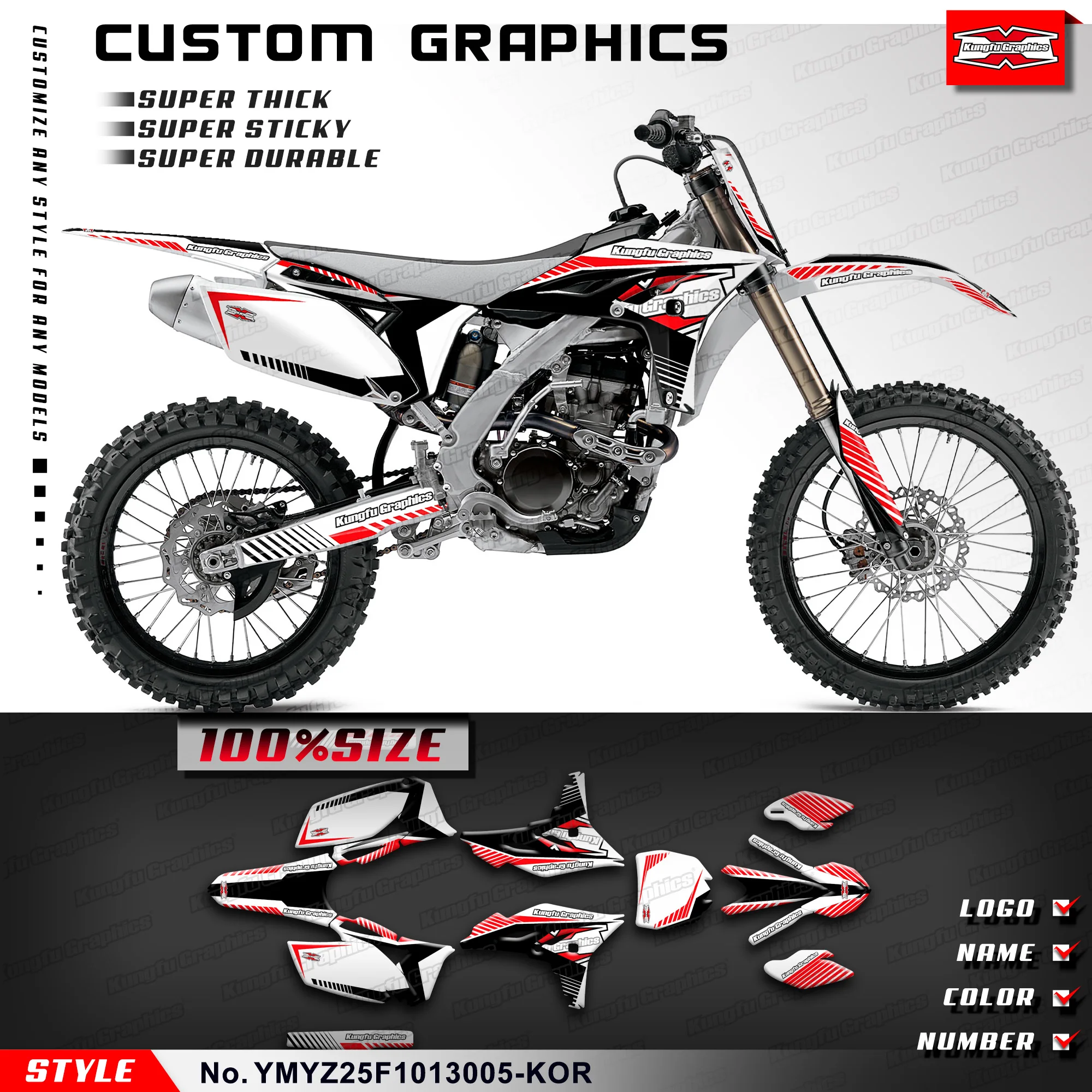 KUNGFU GRAPHICS Dirt Bike Stickers Custom Vinyl Decals Kit Wraps for Yamaha YZ250F YZF250 2010 2011 2012 2013 YMYZ25F1013005-KOR
KUNGFU GRAPHICS Dirt Bike Stickers Custom Vinyl Decals Kit Wraps for Yamaha YZ250F YZF250 2010 2011 2012 2013 YMYZ25F1013005-KOR