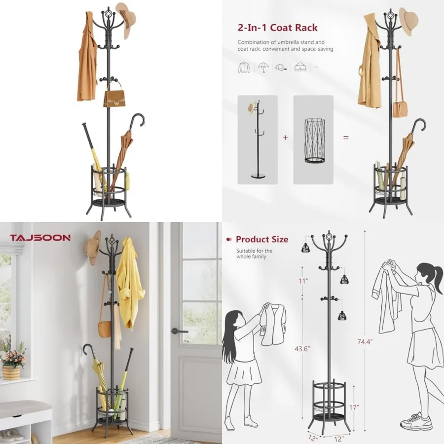 Coat Rack with Umbrella Holder, Coat Tree Freestanding, Coat Rack Stand with 16 Hooks, Coat Stand for Living Room, Bedroom, Off
Coat Rack with Umbrella Holder, Coat Tree Freestanding, Coat Rack Stand with 16 Hooks, Coat Stand for Living Room, Bedroom, Off