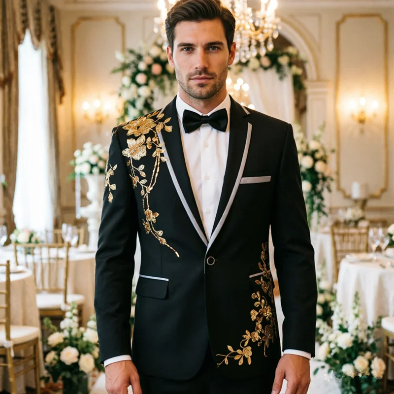 Fashion Men's Black Wedding Suit Jacket with Gold Floral Sequin Shawl Lapel Slim Fit Groom Tuxedo Blazer Formal Prom Party Wear
Fashion Men's Black Wedding Suit Jacket with Gold Floral Sequin Shawl Lapel Slim Fit Groom Tuxedo Blazer Formal Prom Party Wear