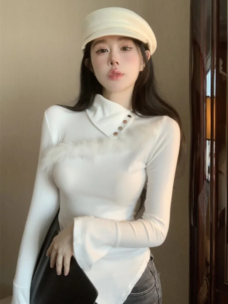 Thickened High Collar Long Sleeve T-Shirt Women's Autumn Winter Inner Wear Faux Fur Patchwork Chic Stand Collar Base Top
Thickened High Collar Long Sleeve T-Shirt Women's Autumn Winter Inner Wear Faux Fur Patchwork Chic Stand Collar Base Top