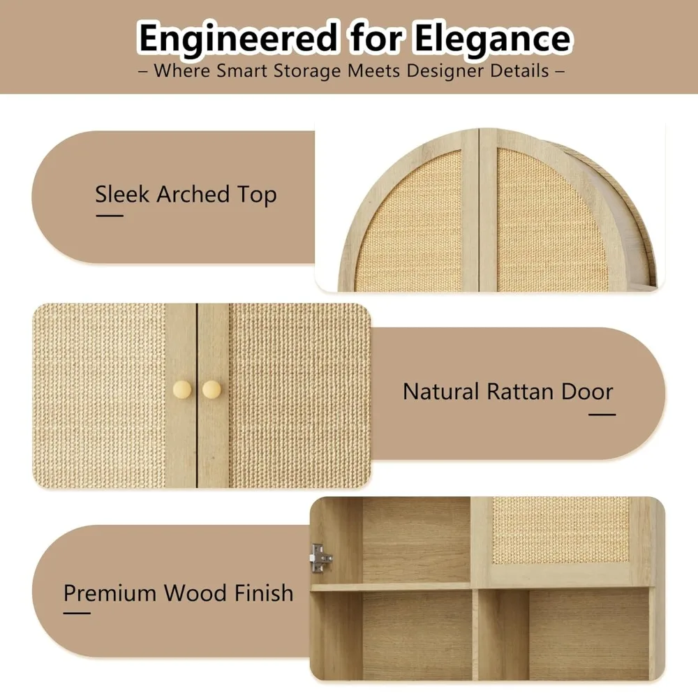 Over The Toilet Storage Cabinet, 29.7”W Modern Storage Cabinet Over Toilet with Rattan Doors, Arched Freestanding, Customized
Over The Toilet Storage Cabinet, 29.7”W Modern Storage Cabinet Over Toilet with Rattan Doors, Arched Freestanding, Customized