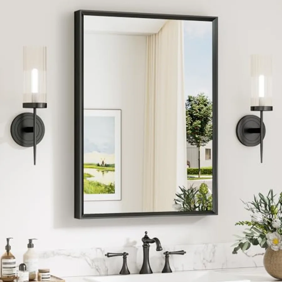 22 x 30 Inch Black Bathroom Mirror for Over Sink, Tempered Glass, Beveled Rectangle Frame, Square Corner, Farmhouse Style Vanit
22 x 30 Inch Black Bathroom Mirror for Over Sink, Tempered Glass, Beveled Rectangle Frame, Square Corner, Farmhouse Style Vanit