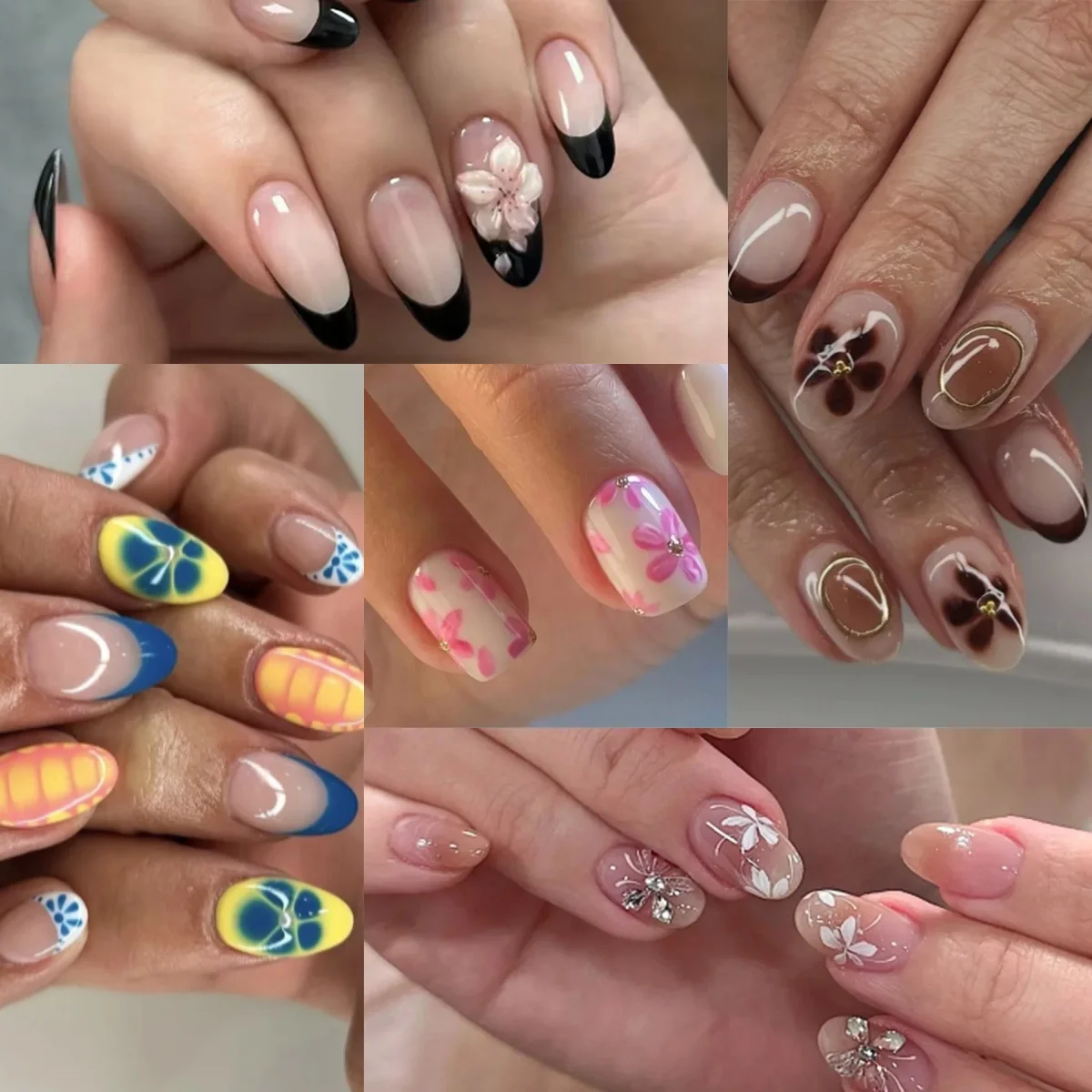 Yellow Blue White French Halo Dyeing Flowers Alligator Pattern Almond Fake Nails Detachable Finished False Nails Press on Nails 
Yellow Blue White French Halo Dyeing Flowers Alligator Pattern Almond Fake Nails Detachable Finished False Nails Press on Nails