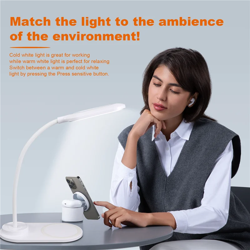 -A41U Dimmable LED Desk Lamp With Wireless Charger, Wireless Charging Desk Light Flexible Rotation Press Control Night Light
-A41U Dimmable LED Desk Lamp With Wireless Charger, Wireless Charging Desk Light Flexible Rotation Press Control Night Light