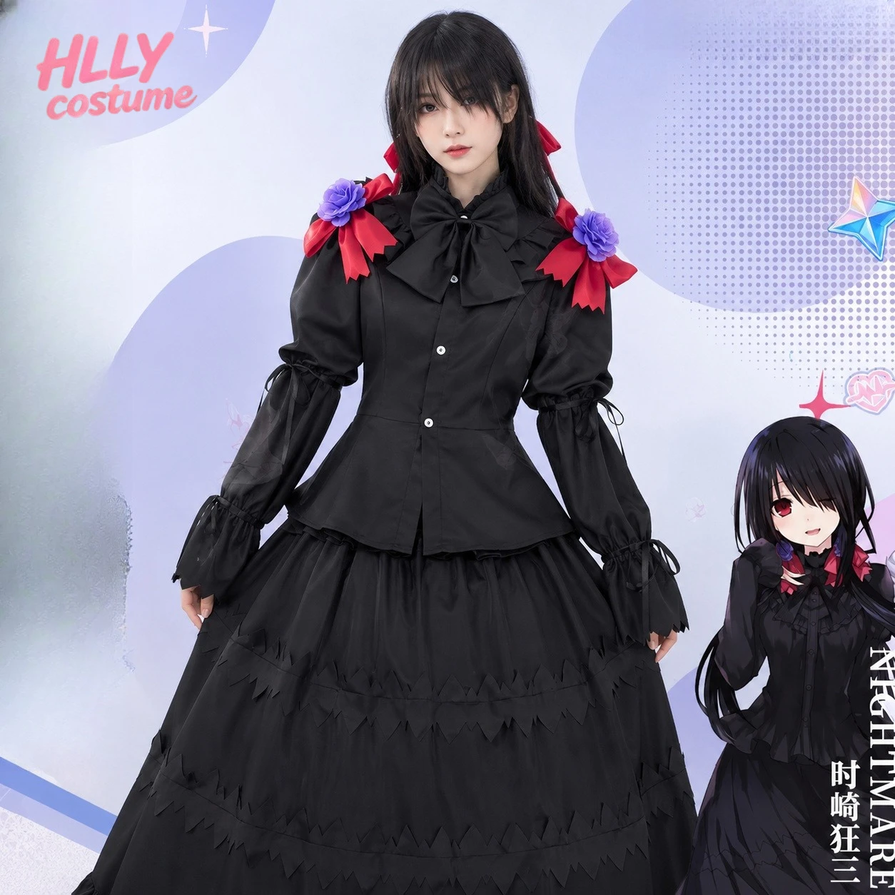 Anime Kurumi Tokisaki Cosplay Full Set Black Gothic Dress with Bow and Roses for Women's Halloween Carnival Party Outfit
Anime Kurumi Tokisaki Cosplay Full Set Black Gothic Dress with Bow and Roses for Women's Halloween Carnival Party Outfit