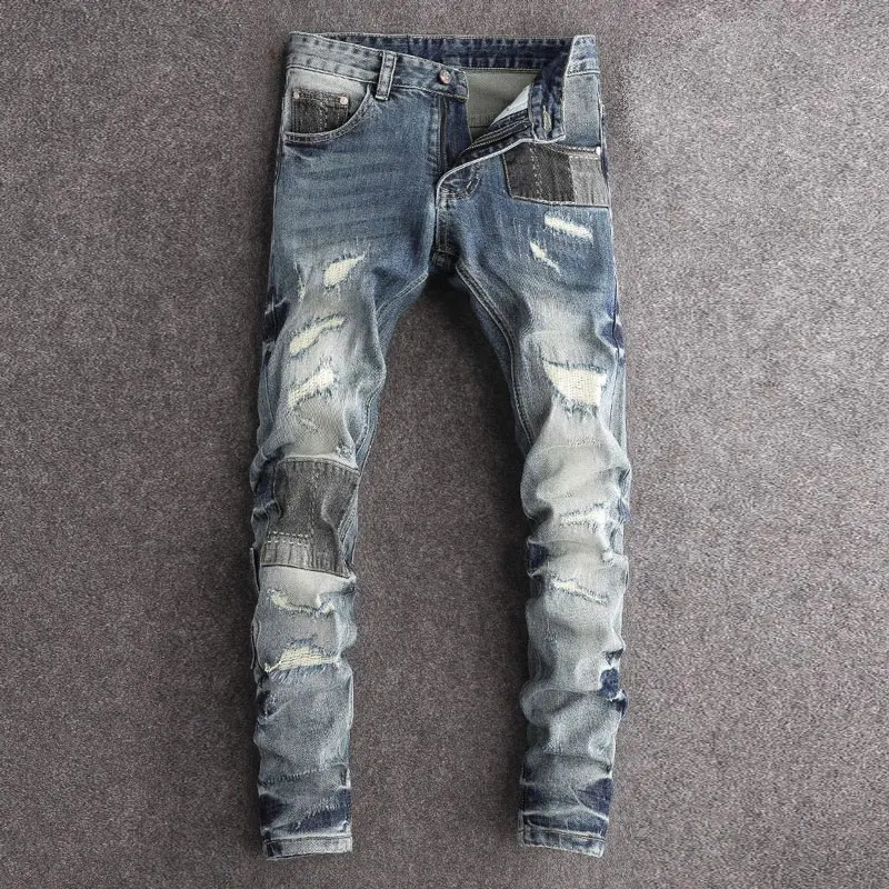 Street Fashion Men Jeans Retro Washed Blue Stretch Slim Fit Patched Ripped Jeans Men Pocket Designer Hip Hop Vintage Denim Pants
Street Fashion Men Jeans Retro Washed Blue Stretch Slim Fit Patched Ripped Jeans Men Pocket Designer Hip Hop Vintage Denim Pants